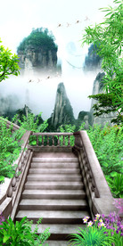 风景木板路过道3D玄关