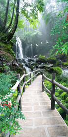 水生财瀑布石头路玄关背景墙