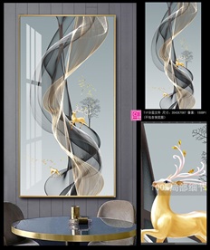 现代轻奢抽象艺术金鹿富贵玄关画