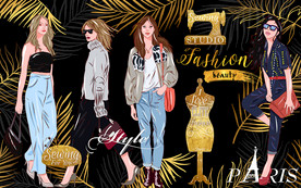 轻奢金色树叶服装店工装背景墙