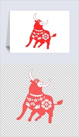 牛年新年红色剪纸元素