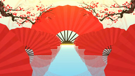 唯美红色纸扇子 舞台背景视频