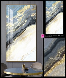 现代轻奢晶瓷鎏金大理石纹玄关画