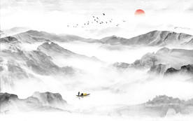 中式水墨山水画