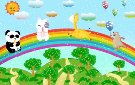 彩虹卡通动物儿童房装饰画