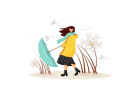 矢量手绘插画雨伞女孩蒲公英