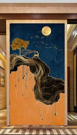 新中式烁金麋鹿山水玄关装饰画