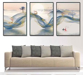 新中式抽象山水飘带装饰无框画