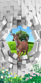 小鹿鲜花石板路过道3D玄关