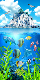 海底世界海洋鱼群3d玄关背景墙