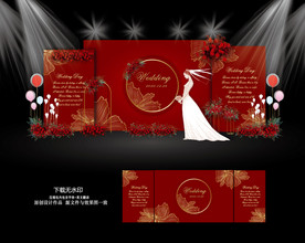 红色系婚礼迎宾区