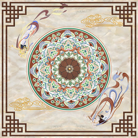 敦煌飞天中式花纹新中式吊顶