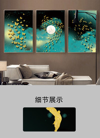 中式轻奢抽象群鱼客厅晶瓷画