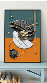 现代抽象几何金色油画玄关装饰画