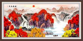 鸿运当头玄关中式工笔山水画