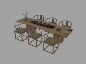 禅意茶桌椅3d模型