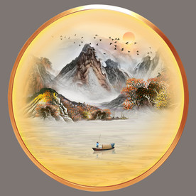 原创圆型山水装饰画壁画