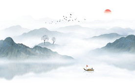 中式水墨山水画