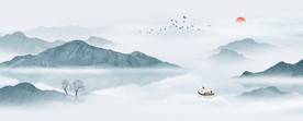 巨幅中式水墨山水画