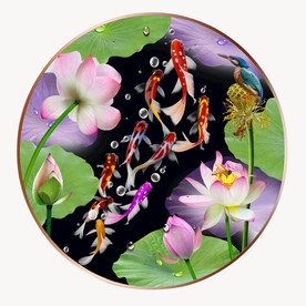 原创圆型荷花鲤鱼装饰画壁画