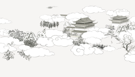 素描楼阁阁楼中式庭院建筑