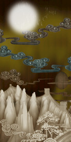 新中式意境水墨山水玄关背景墙