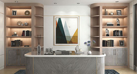 全屋定制镶金条板式书柜书房图