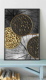 现代烁金水墨金色年轮木纹装饰画