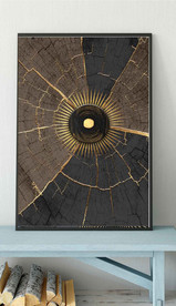 现代烁金水墨金色年轮木纹装饰画