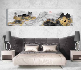 新中式金色山水国画床头画