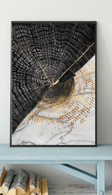 现代烁金水墨金色年轮木纹装饰画