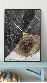 现代烁金水墨金色年轮木纹装饰画