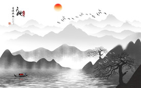 新中式水墨山水背景墙