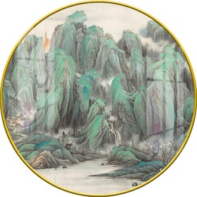 新中式水墨意境山水圆形装饰画图