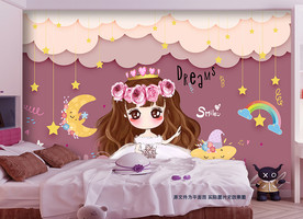 可爱女孩星星云朵女孩房背景墙