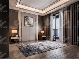 现代极简卧室背景墙空景