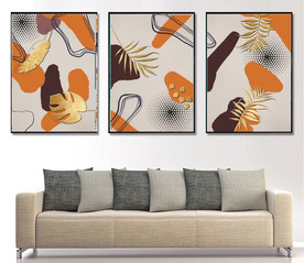 北欧风爱马仕抽象树叶油画装饰画