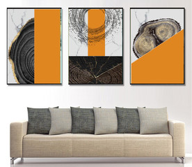 现代爱马仕金色木纹装饰无框画