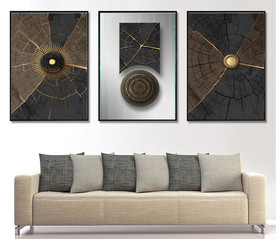 现代烁金水墨金色年轮木纹装饰画