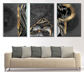 现代烁金水墨金色年轮木纹装饰画