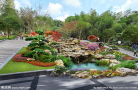 公园入口 假山 跌水