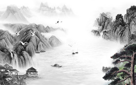 黑白灰唯美中式山水 TIF分层