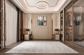 极简现代卧室背景墙3D场景空景