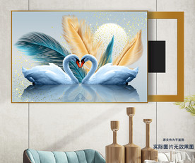 轻奢羽毛天鹅湖电表箱装饰画