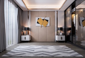 现代卧室背景墙3D场景空景