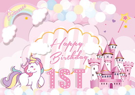 粉色城堡独角兽宝宝周岁生日宴会
