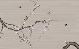 工笔花鸟背景墙新中式花鸟壁纸