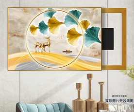 轻奢树叶麋鹿电表箱装饰画
