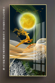 原创玄关梅花鹿彩带装饰画