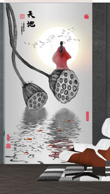 新中式水墨莲花禅僧玄关装饰画